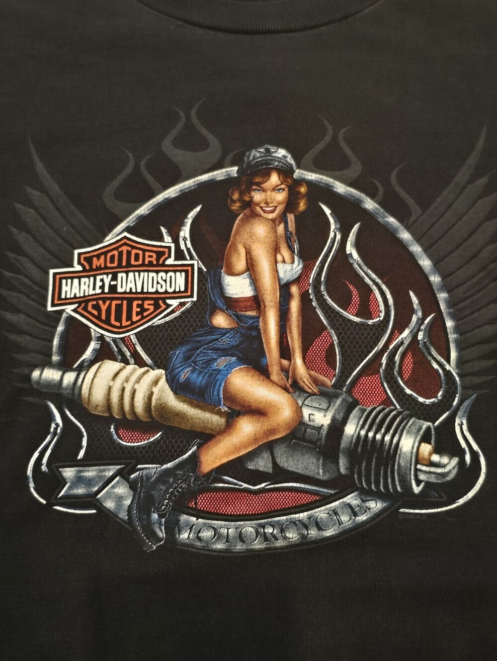 Harley-Davidson Pinup Girl Spark Plug Shirt 4XL Black Biker Motorcycle Rocklin